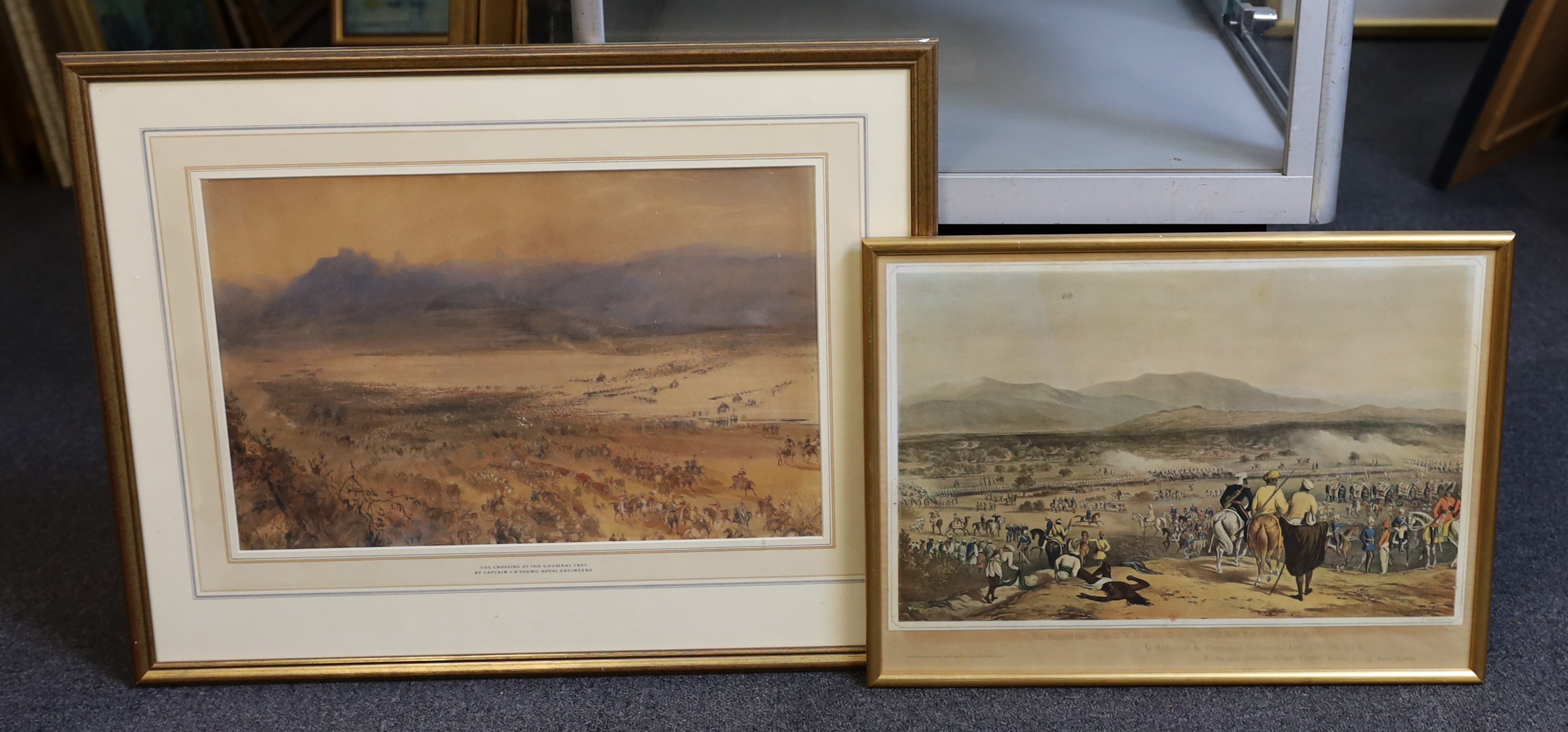 Major General Charles Becher Young RE (1816-1892), 'The Crossing of the Ghumbal', 1843', ink and watercolour, 30.5 x 47cm